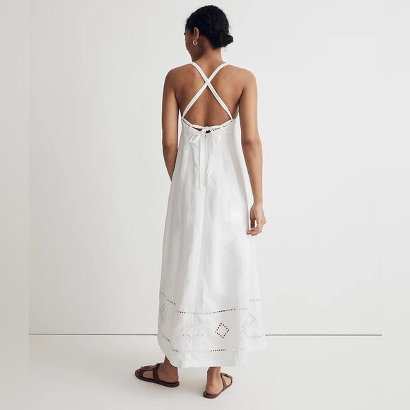 Madewell NWT Embroidered Eyelet Tie-Back Cami Midi Dress Size 14 | Eyelet White - Picture 3 of 7
